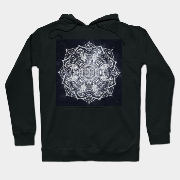 Elegant White Mandala Gray Nebula Design Hoodie by NdesignTrend